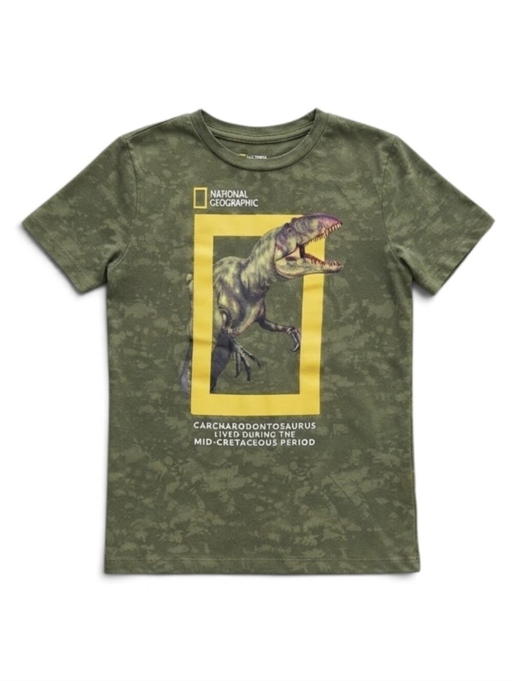 National Geographic Boys XL Carcharodontosaurus Dinosaur Graphic Tee Olive Green